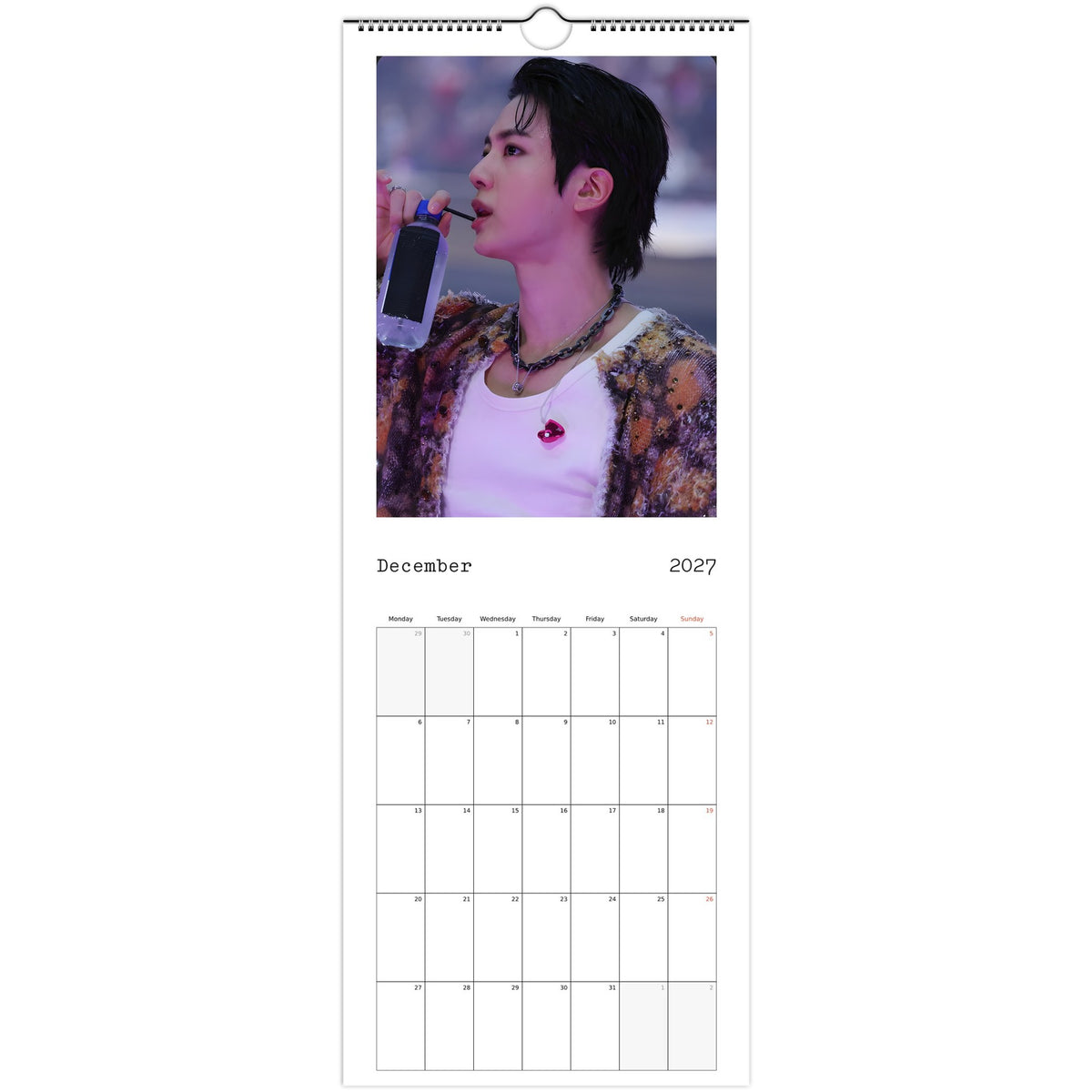 BTS Jin Calendar 2027 December page