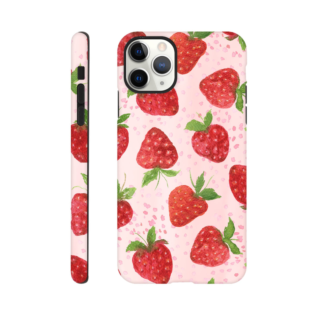 Aesthetic strawberry print iPhone tough case with shock‑resistant design