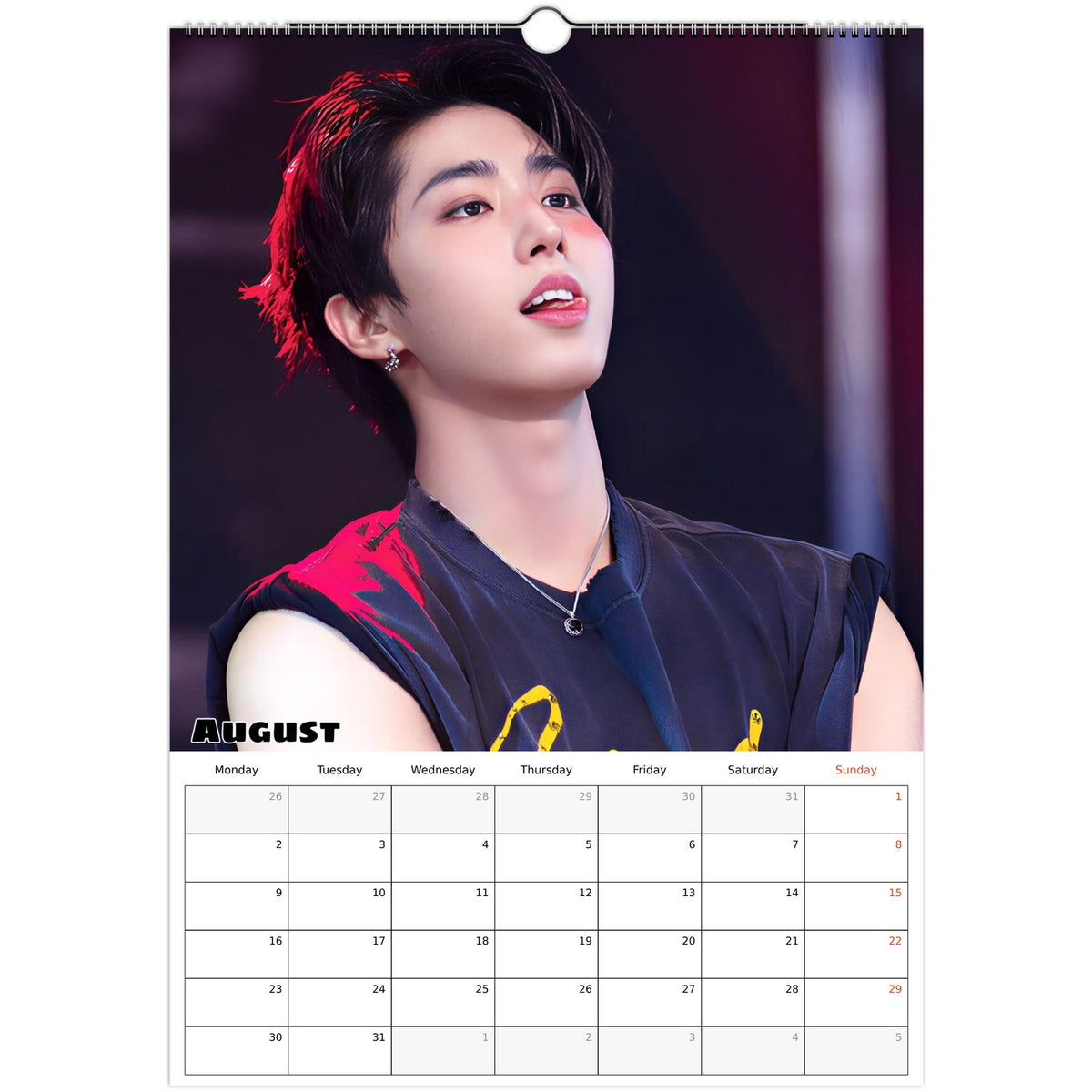 August 2027 page in Stray Kids HAN A3 wall calendar