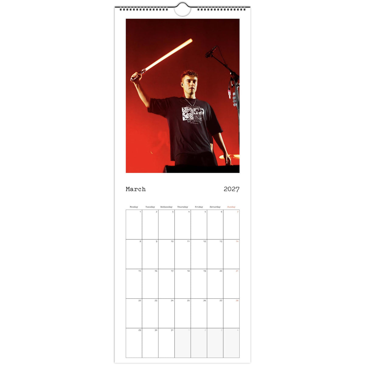 March 2027 page in Sam Fender slim wall calendar