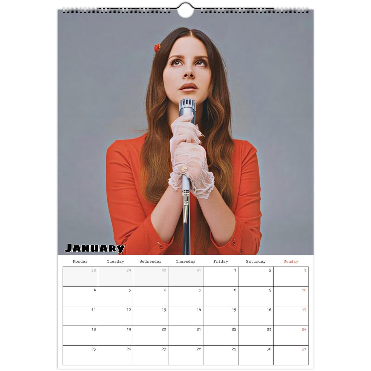 January 2027 page in Lana Del Rey A3 wall calendar