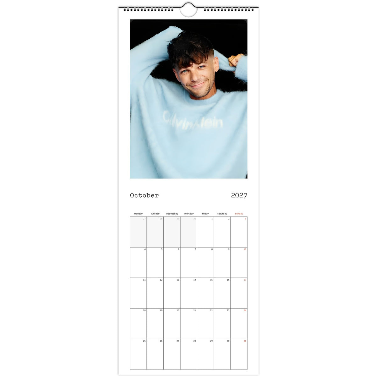 Louis Tomlinson 2027 calendar October Page