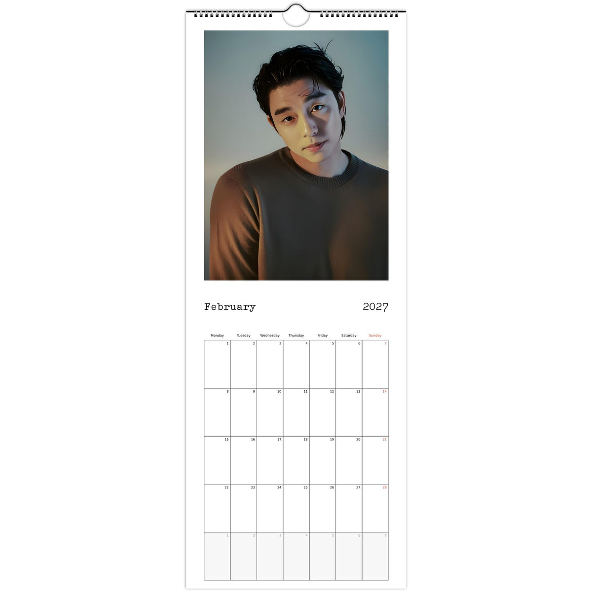 February page of Gong Yoo 2027 slim wall calendar