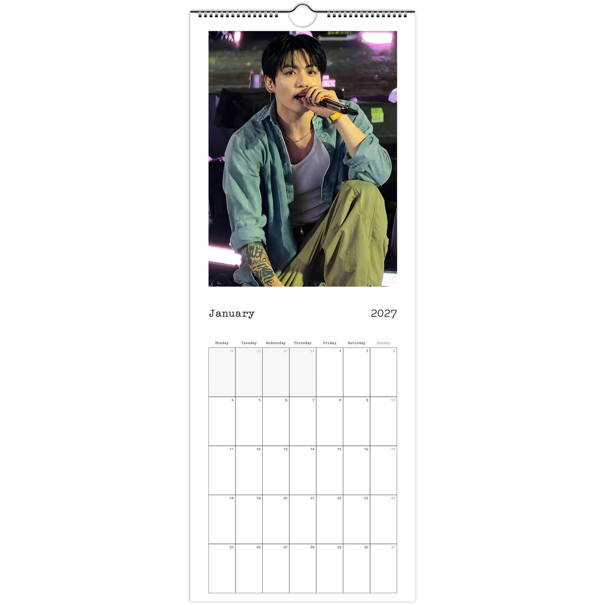 BTS Jungkook Calendar 2027 January page