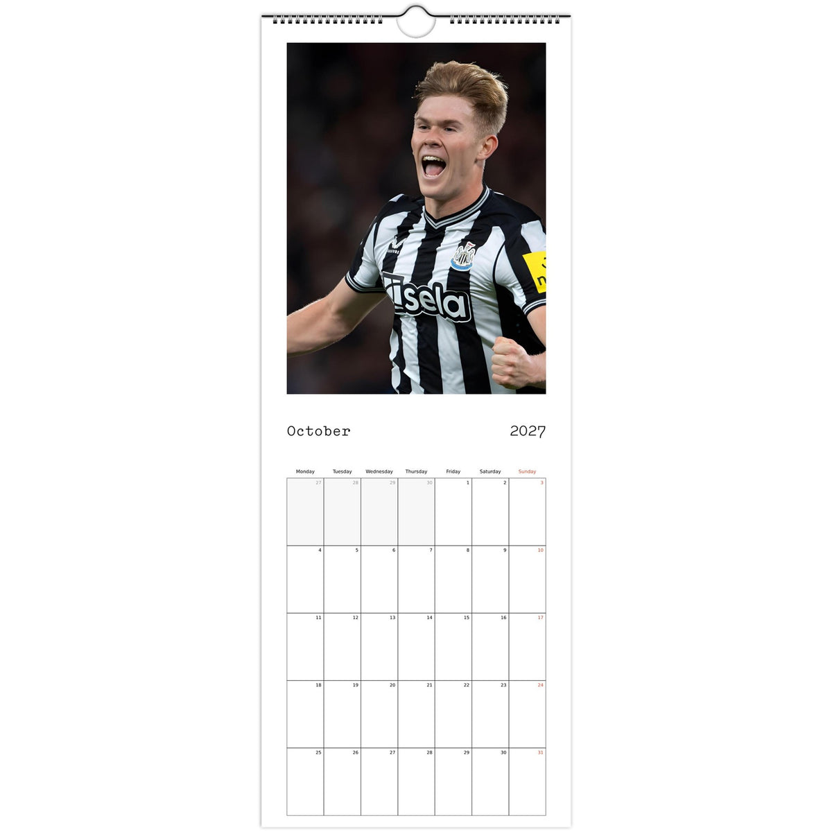 October 2027 page in Newcastle United FC slim wall calendar