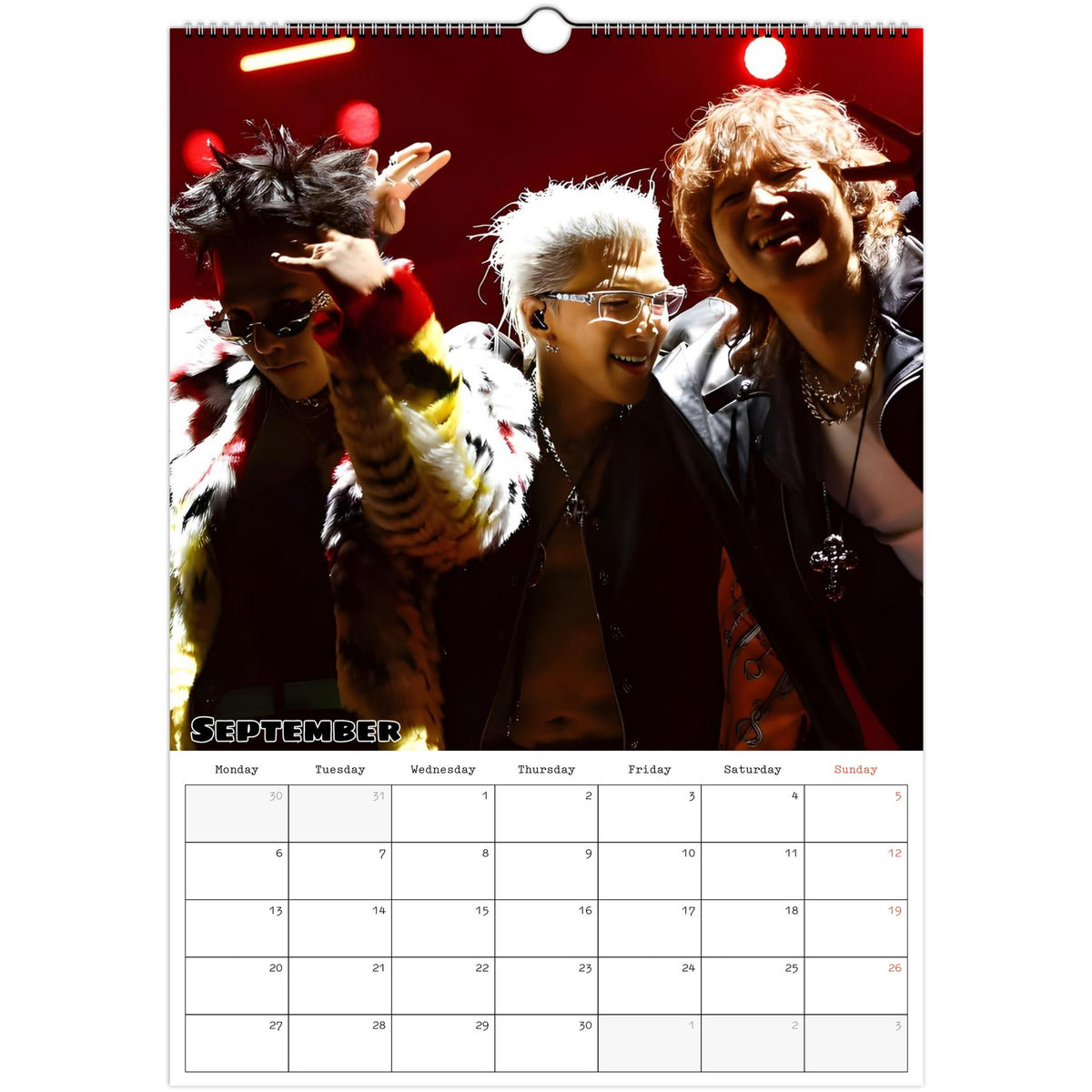 September 2027 page in BIGBANG A3 wall calendar
