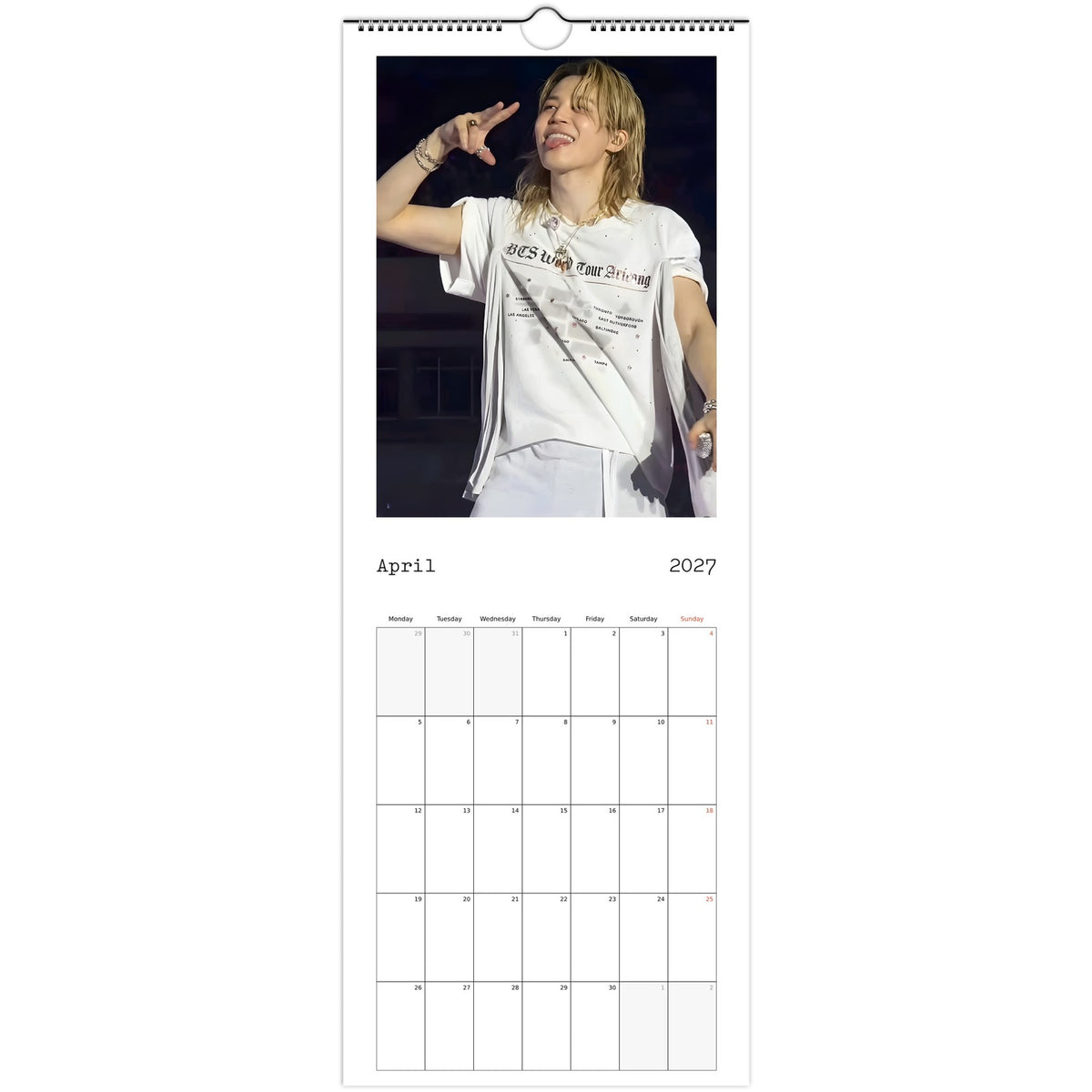 BTS Jimin Calendar 2027 April page