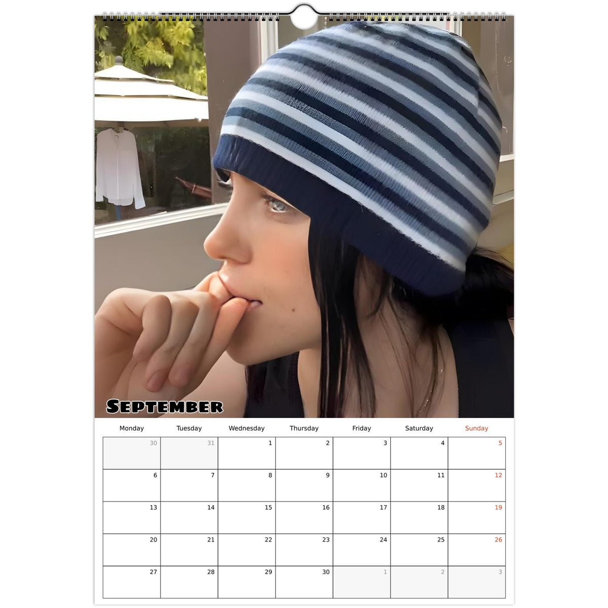 September 2027 page in Billie Eilish A3 wall calendar