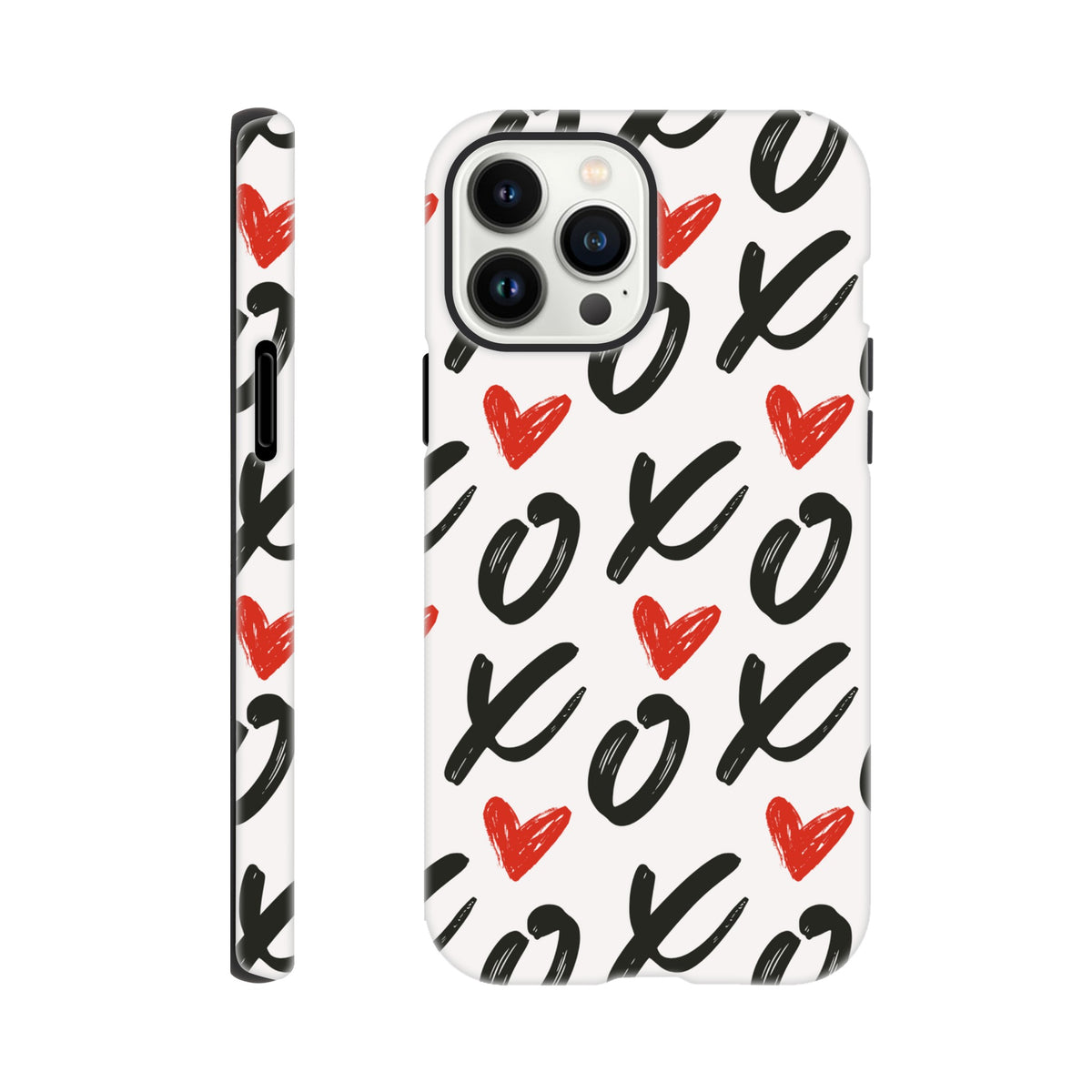 Dual‑layer iPhone case featuring bold red Love typography