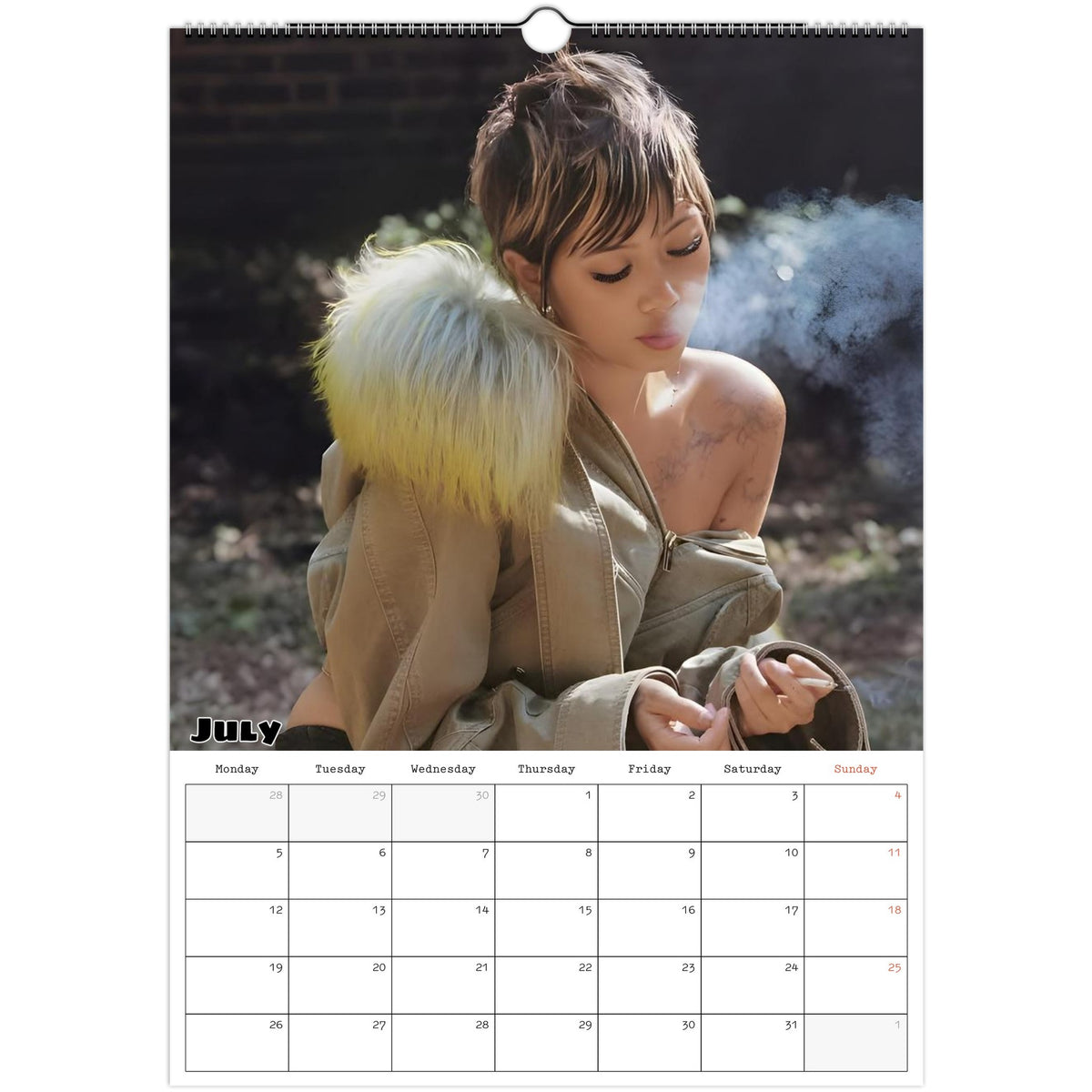 July 2027 page in Beabadoobee A3 wall calendar