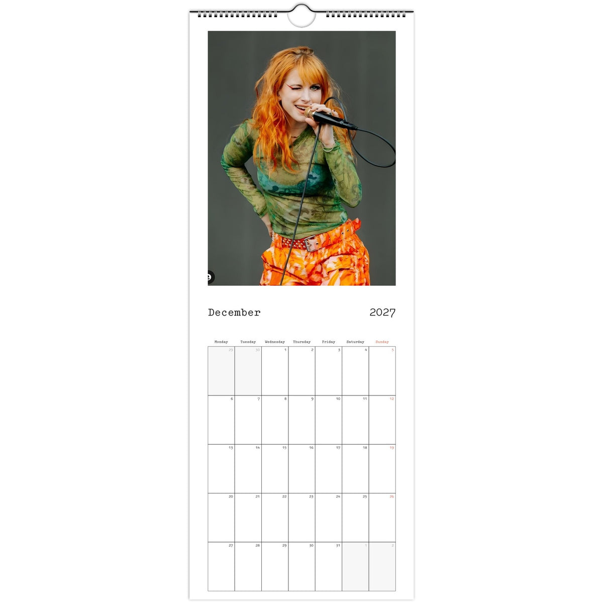 Hayley Williams Calendar December page