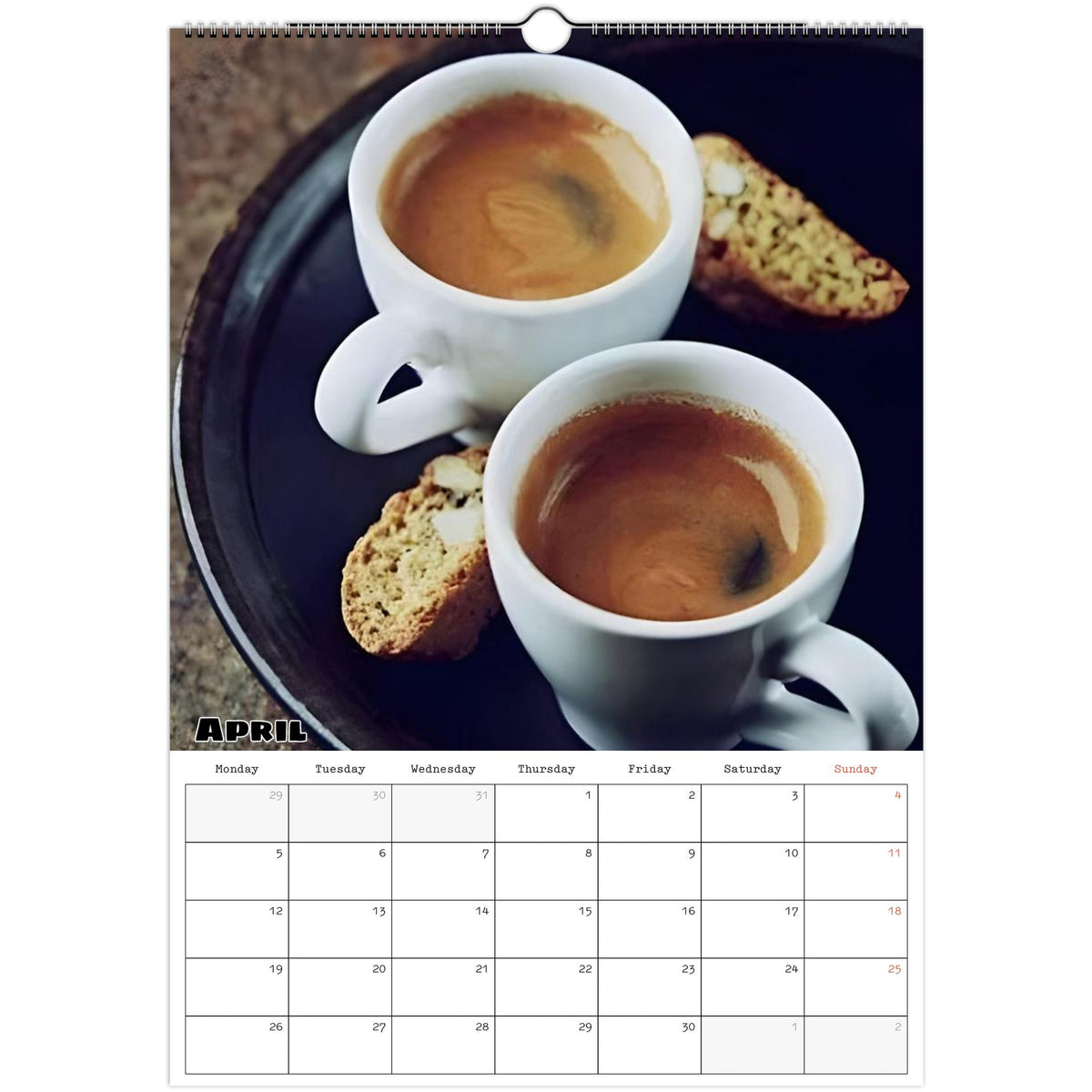 April 2027 page in Coffee Lovers A3 wall calendar