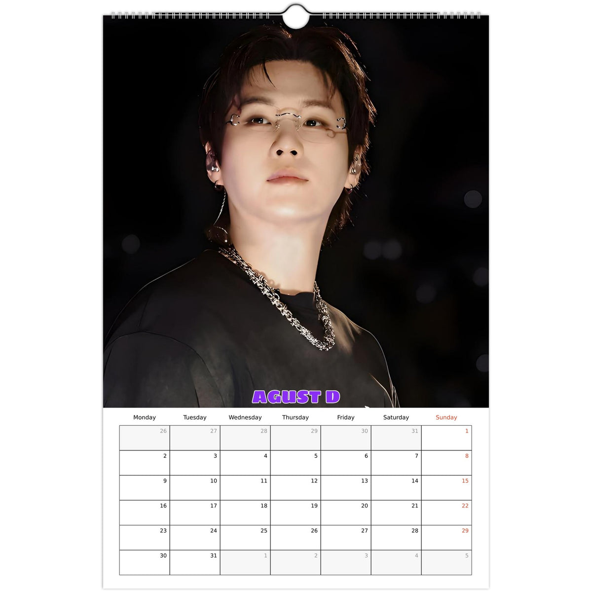 BTS SUGA Calendar August page