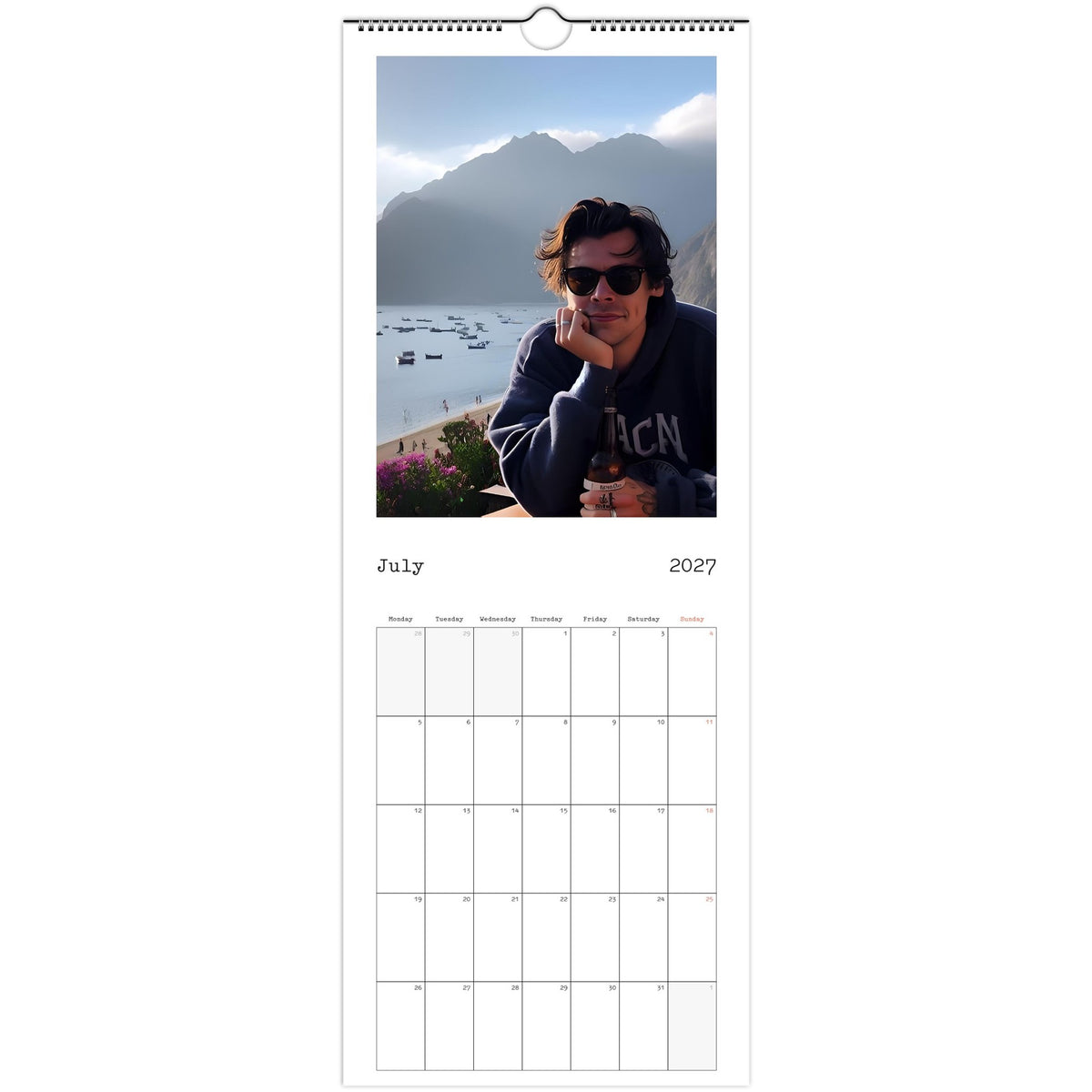 July 2027 page in Harry Styles slim wall calendar