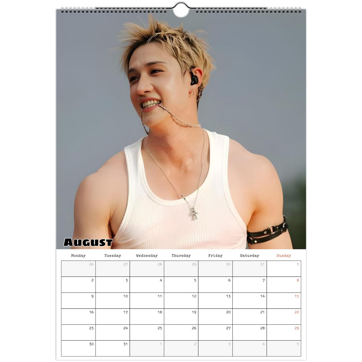 August page of Stray Kids Bang Chan 2027 A3 wall calendar