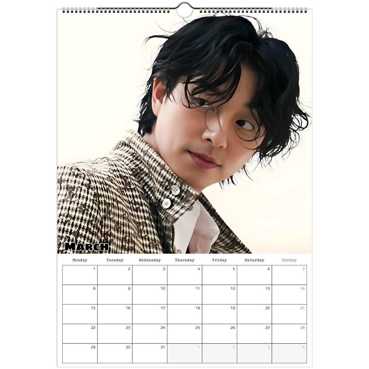 March page of Gong Yoo 2027 A3 wall calendar