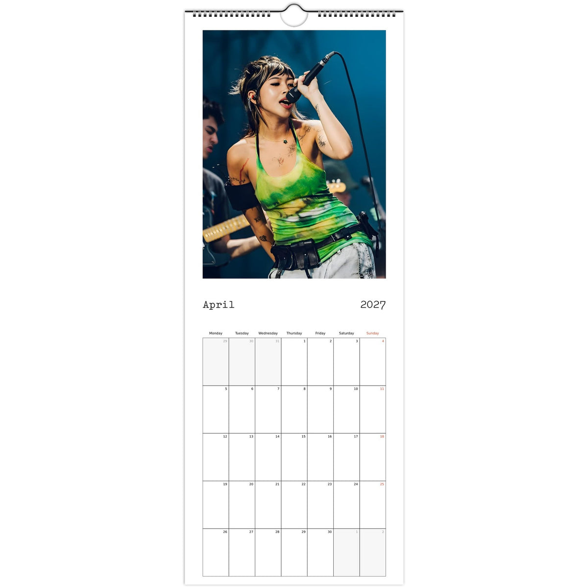 April 2027 page in Beabadoobee slim wall calendar