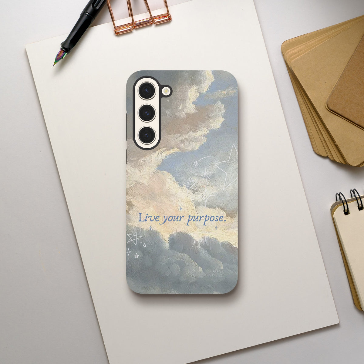 Durable dual‑layer Samsung phone case with motivational artwork