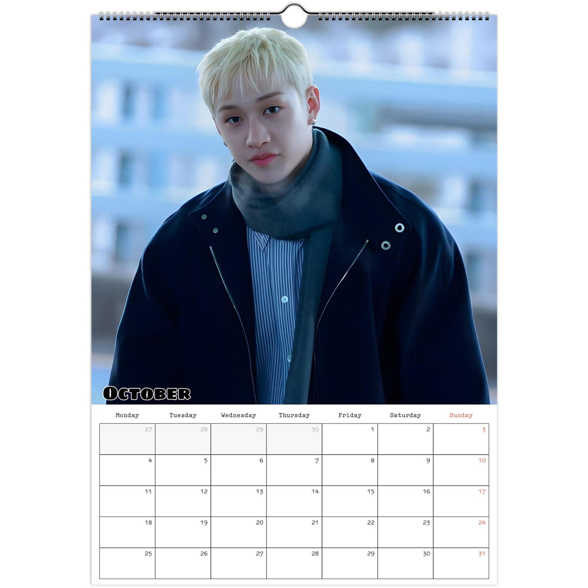 October page of Stray Kids Bang Chan 2027 A3 wall calendar