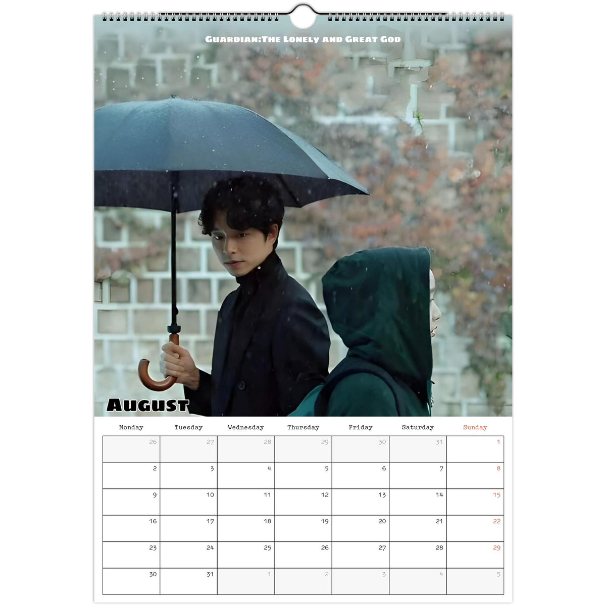August 2027 page in Classic Romantic K-Drama A3 wall calendar
