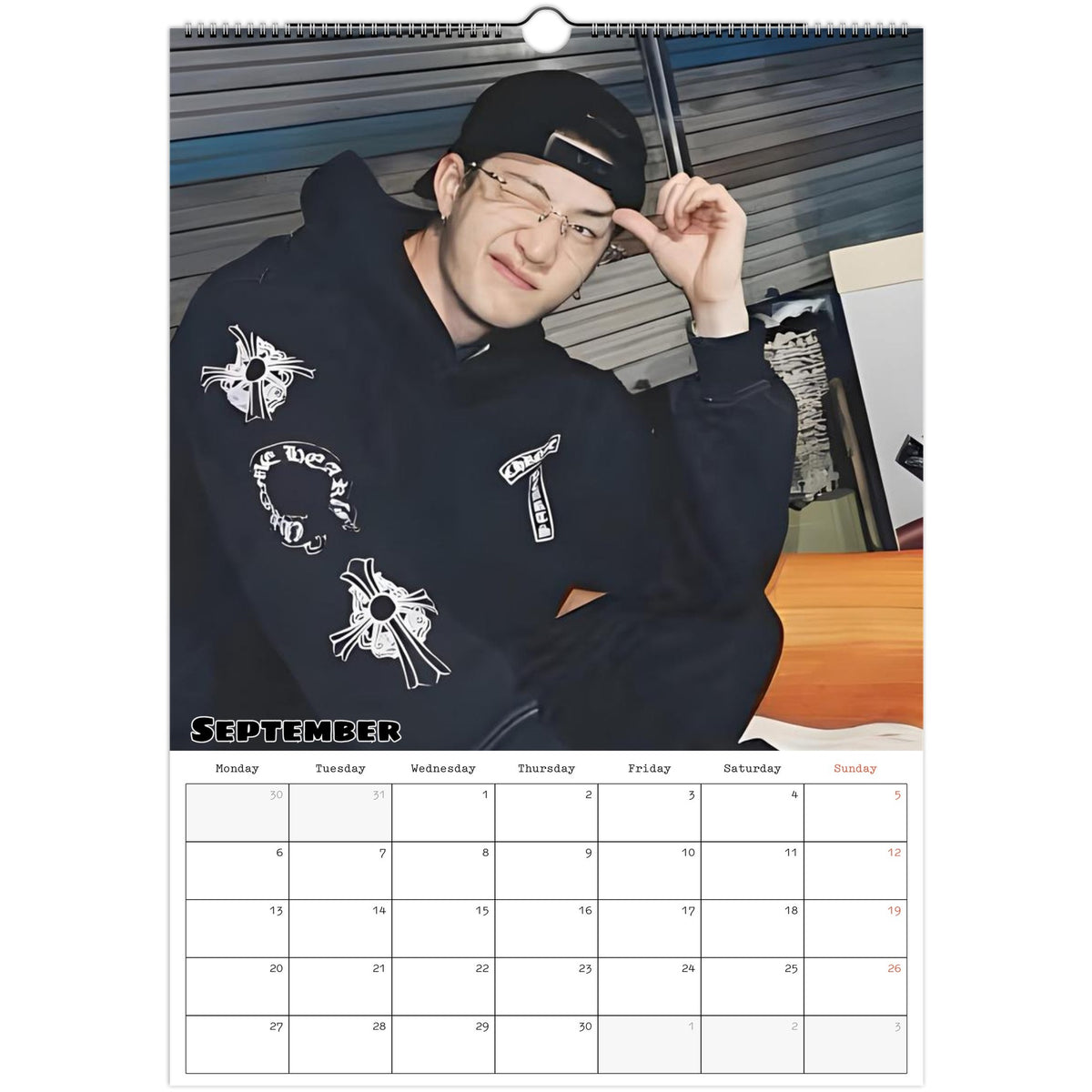 September page of Stray Kids Bang Chan 2027 A3 wall calendar