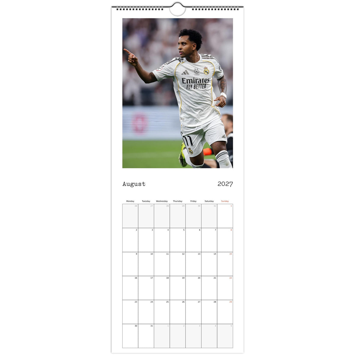 Real Madrid Calendar 2027 August page