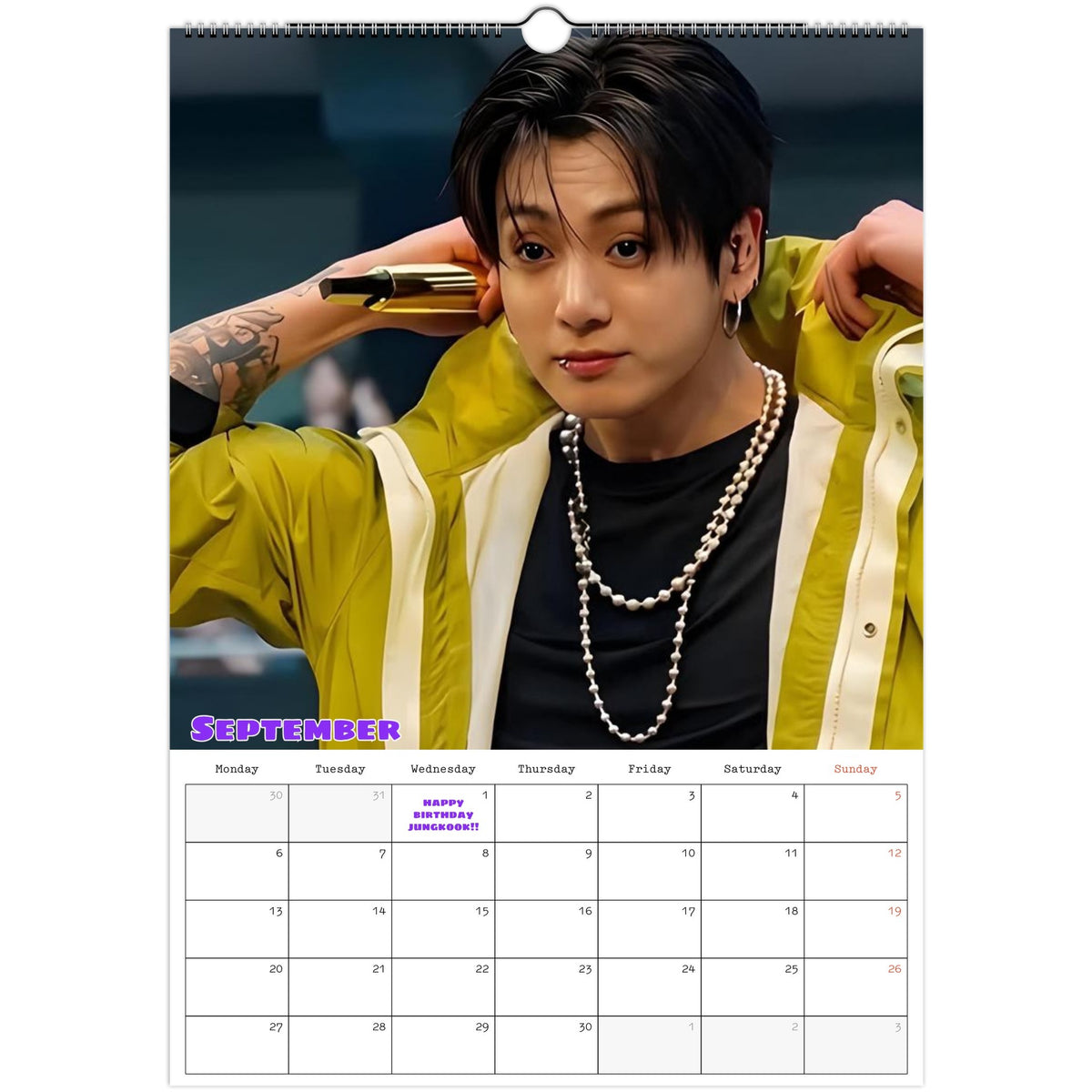 BTS Jungkook Calendar 2027 September page
