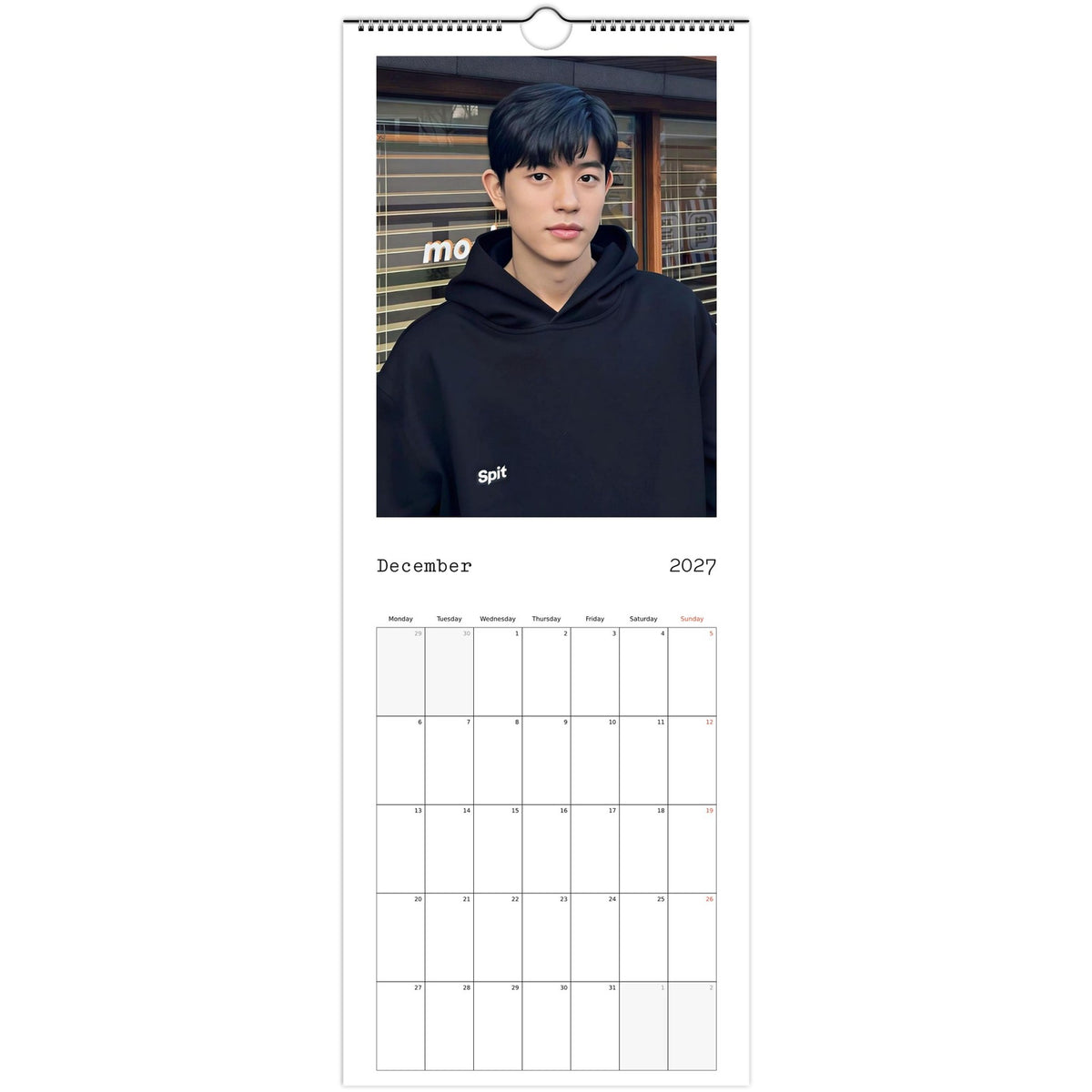 December 2027 page in Park Solomon Lomon slim wall calendar