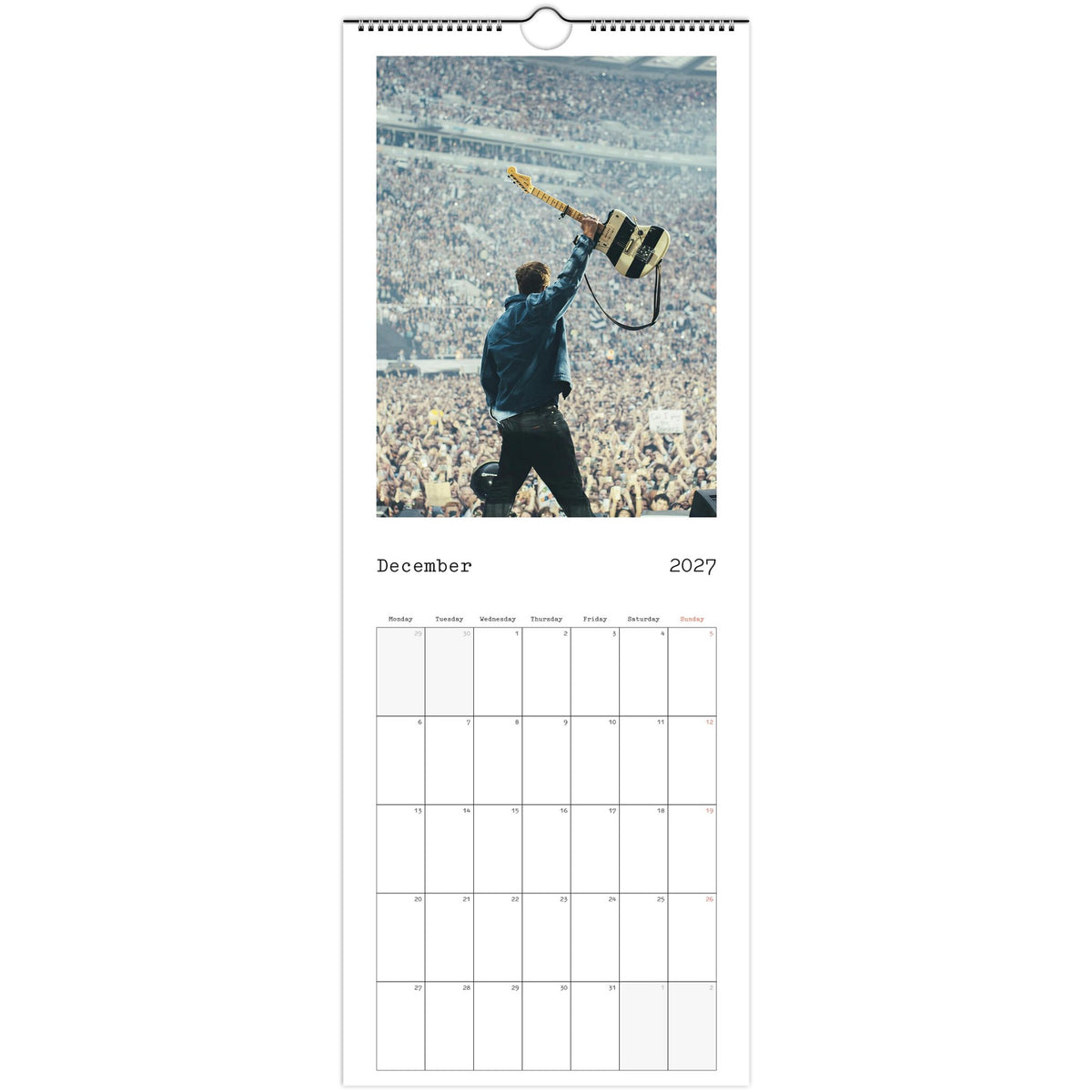 December 2027 page in Sam Fender slim wall calendar