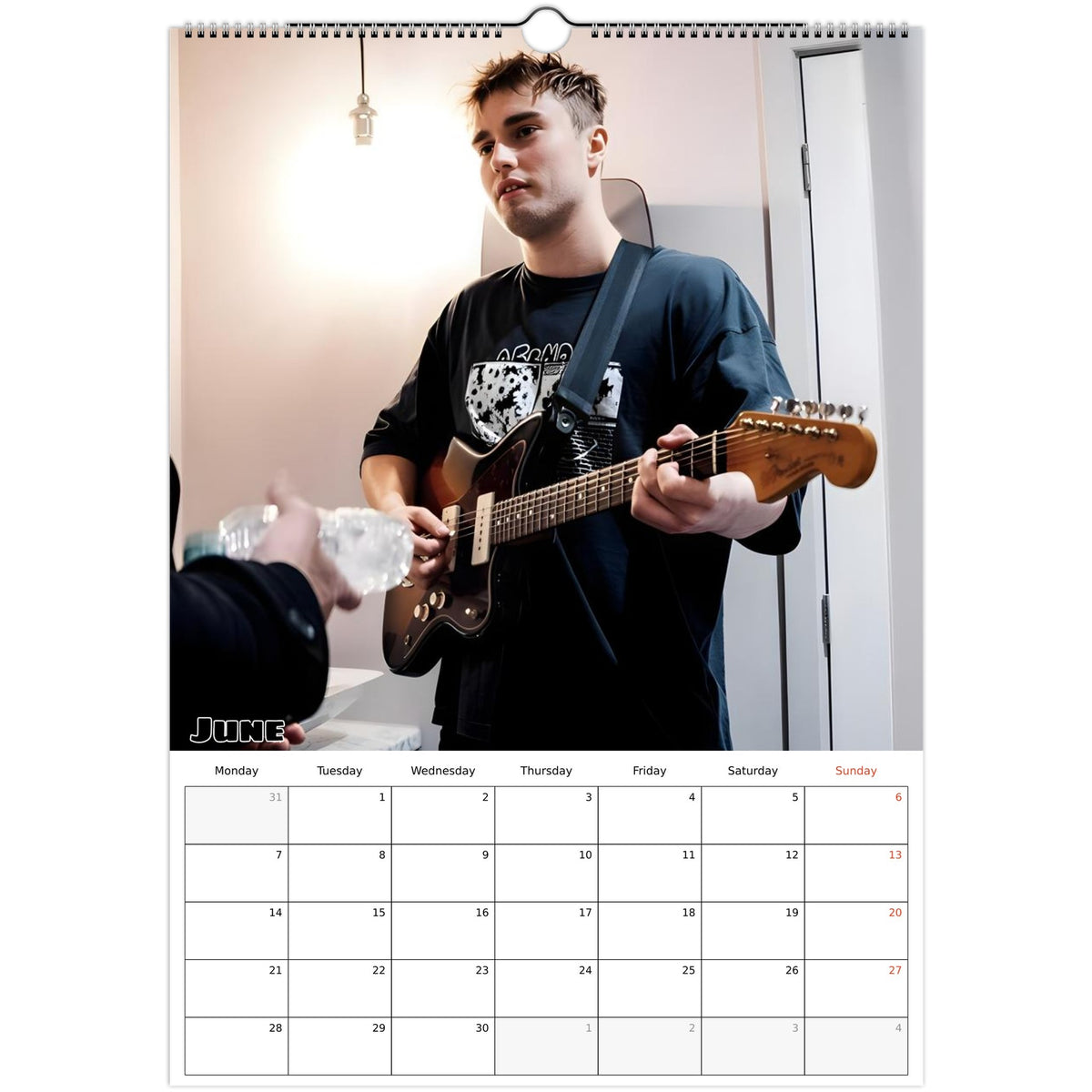 June 2027 page in Sam Fender A3 wall calendar