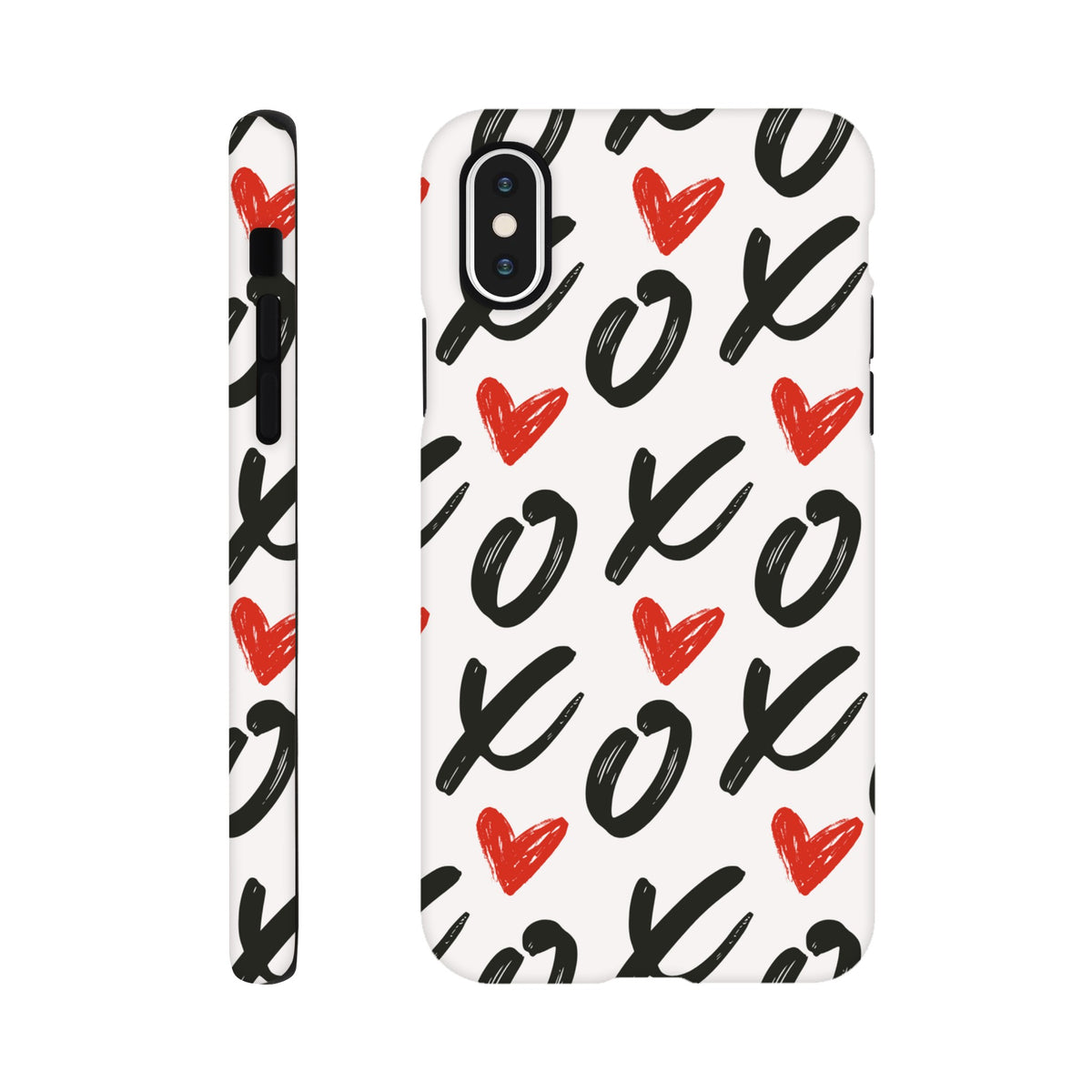 Minimalist white iPhone case with red Love text design