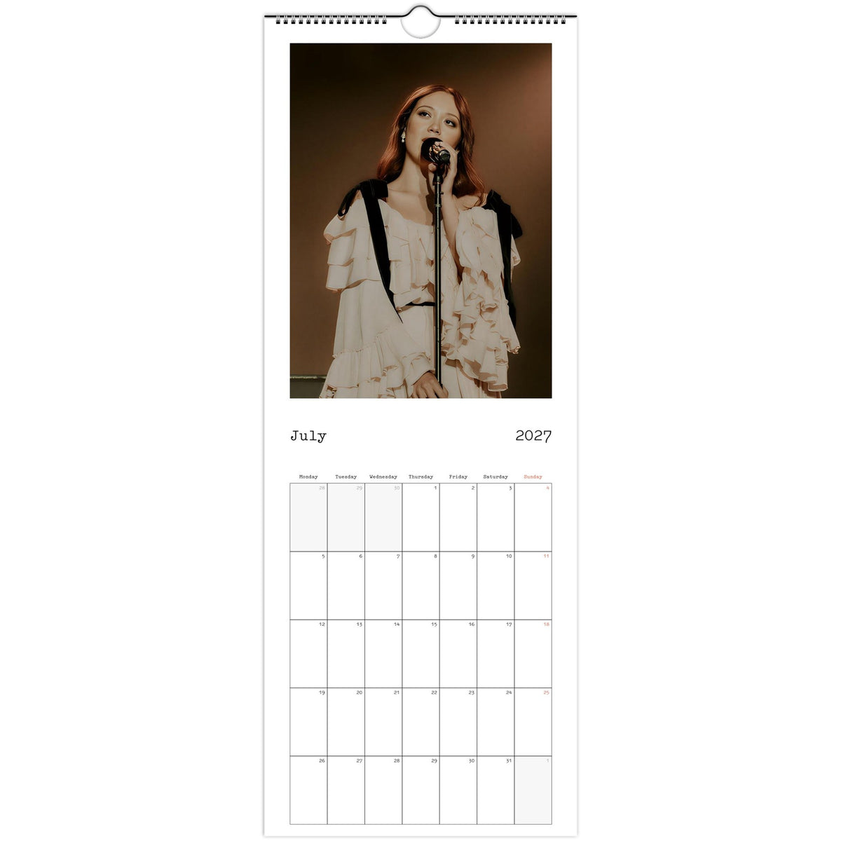 July 2027 page in Laufey slim wall calendar