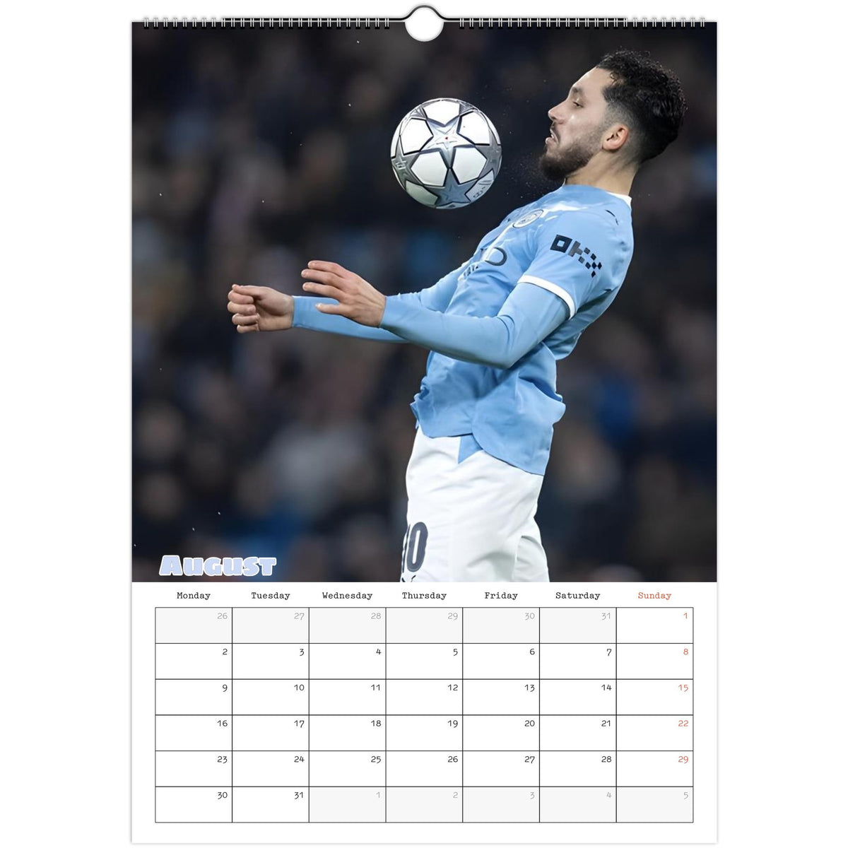 Man City Calendar 2027 August page