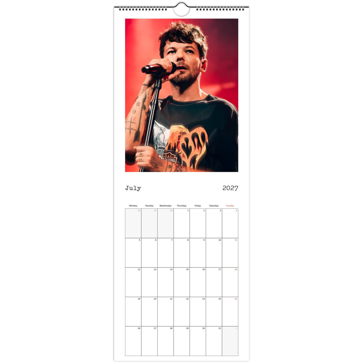 Louis Tomlinson 2027 calendar July Page