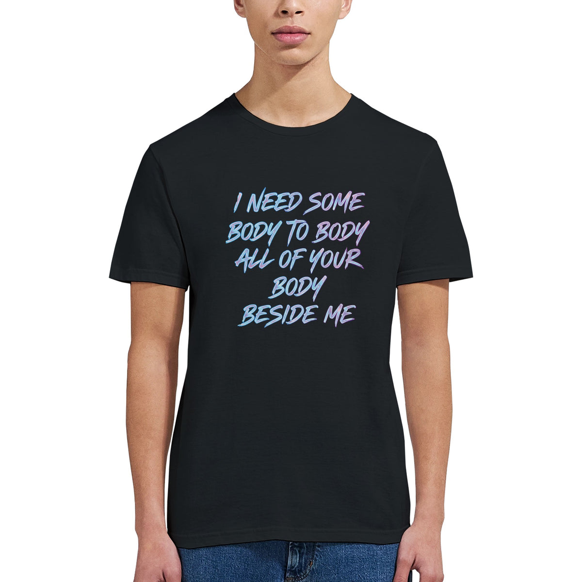 Black unisex tee with gradient lyric front print