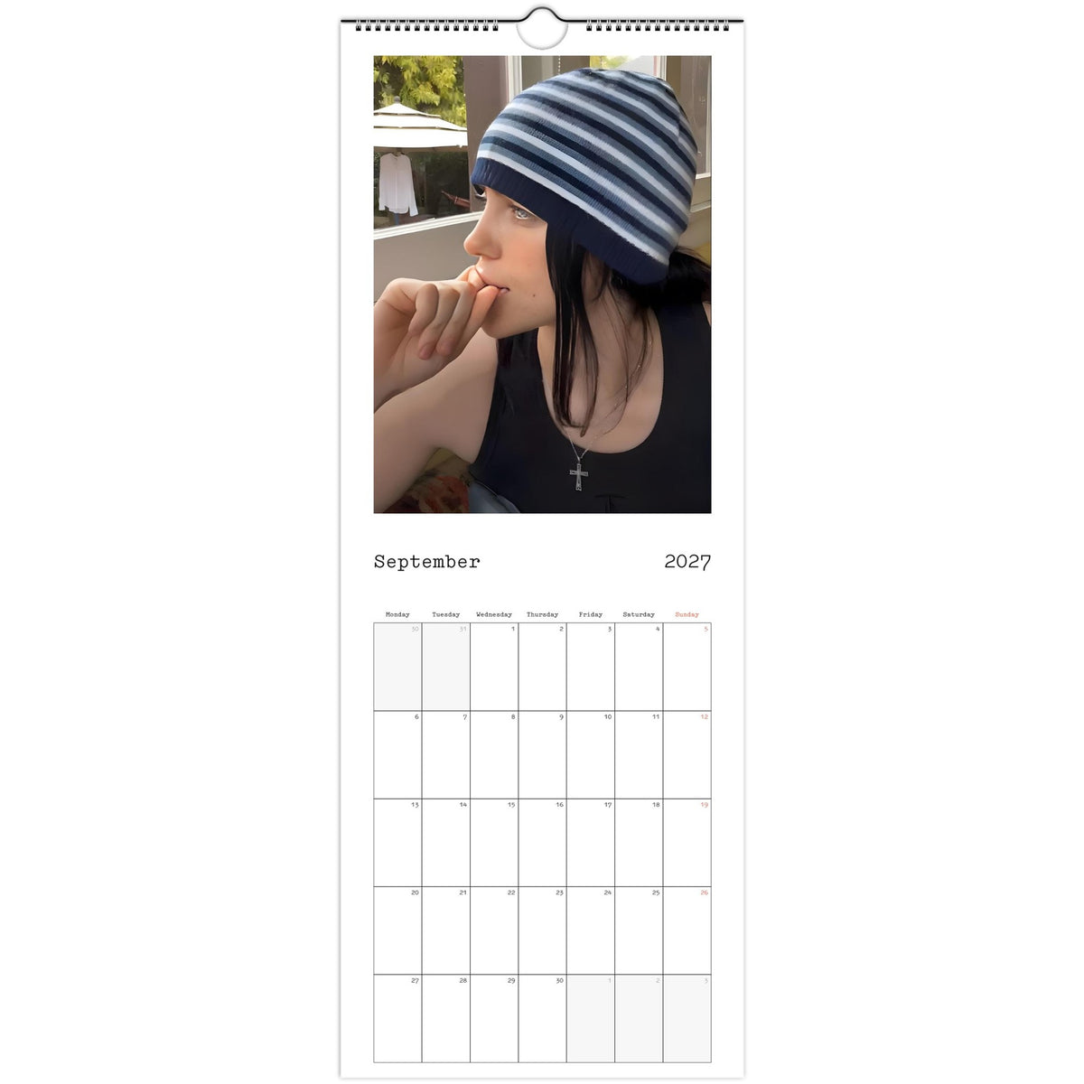 September 2027 page in Billie Eilish slim wall calendar