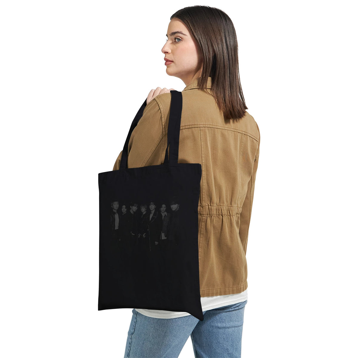 Long handle BTS tote with reinforced stitching