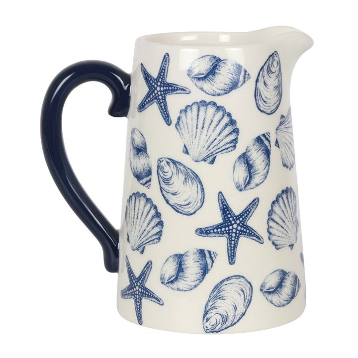 Blue seashell ceramic flower jug with starfish design