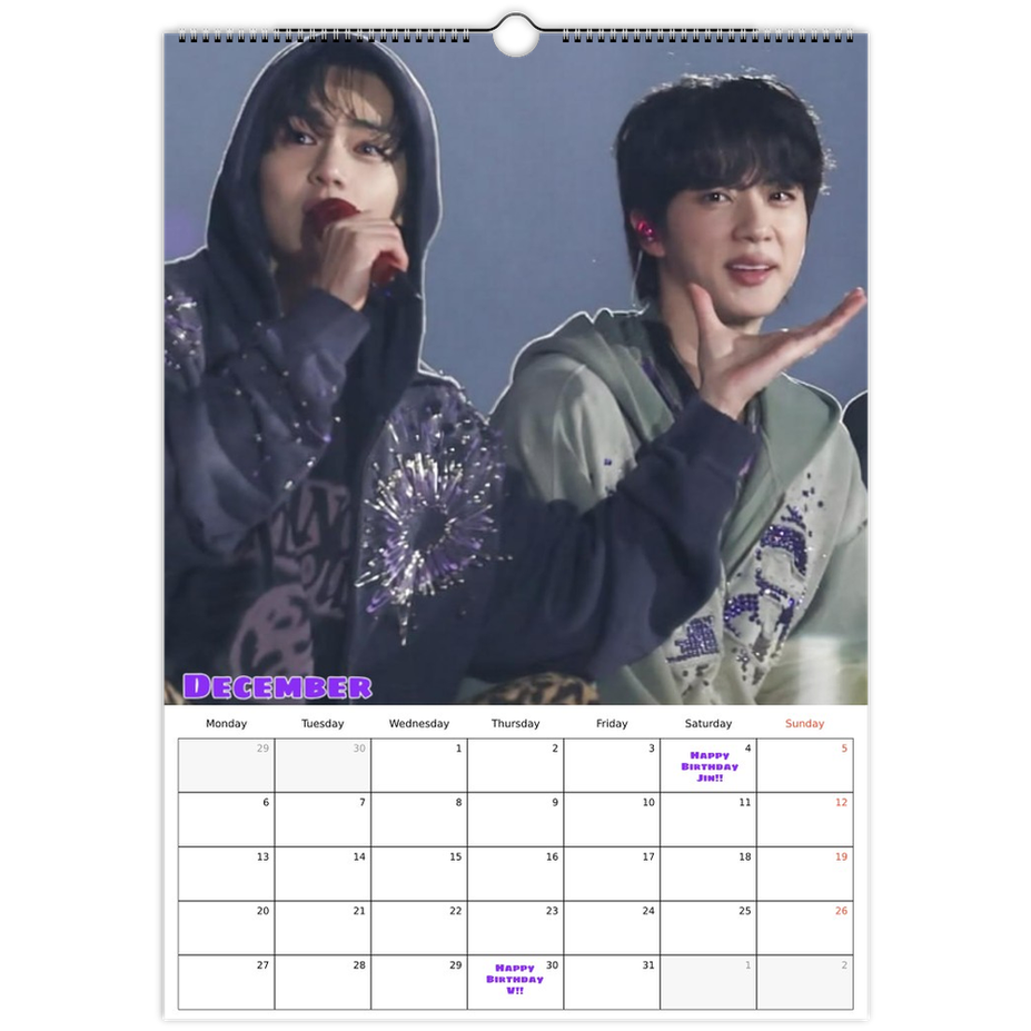BTS  Calendar 2027 December page