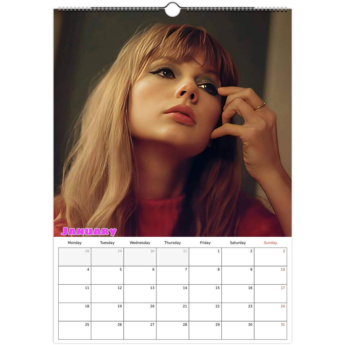 January 2027 page in Taylor Swift A3 wall calendar