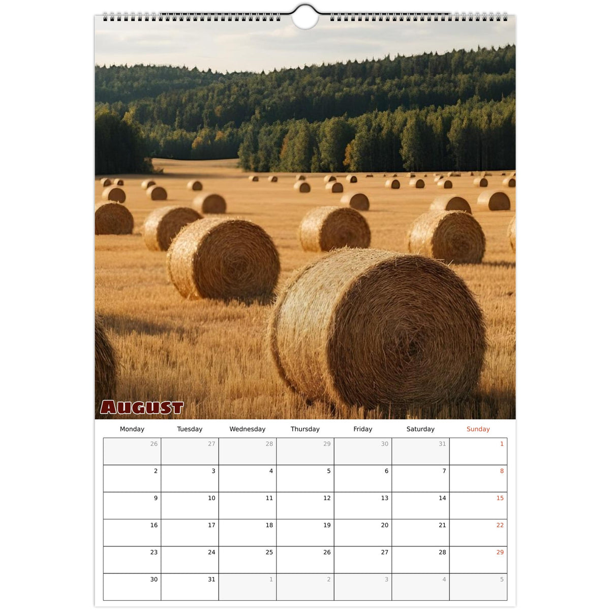 August 2027 page in Farm Life A3 wall calendar