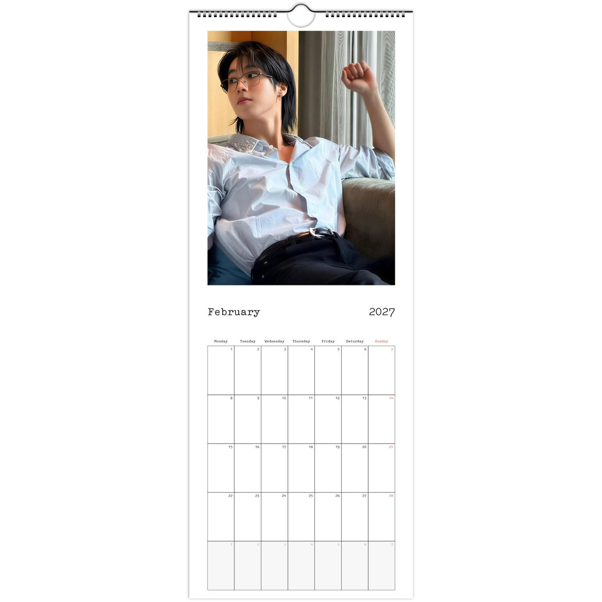 February 2027 page in Stray Kids HAN slim wall calendar