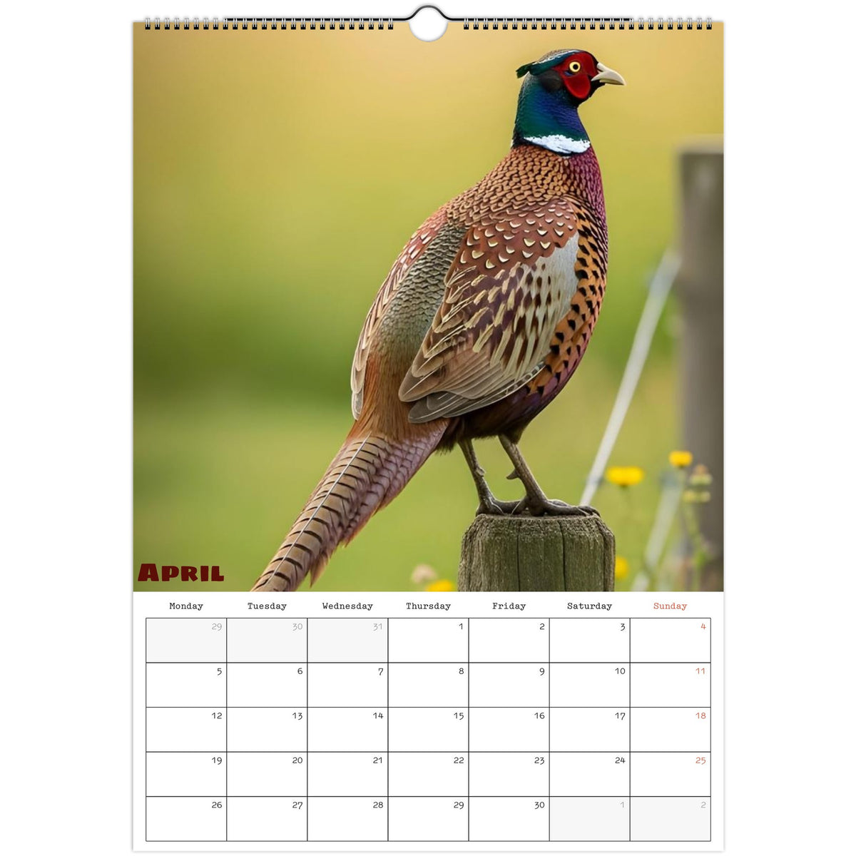 April 2027 page in Farm Life A3 wall calendar