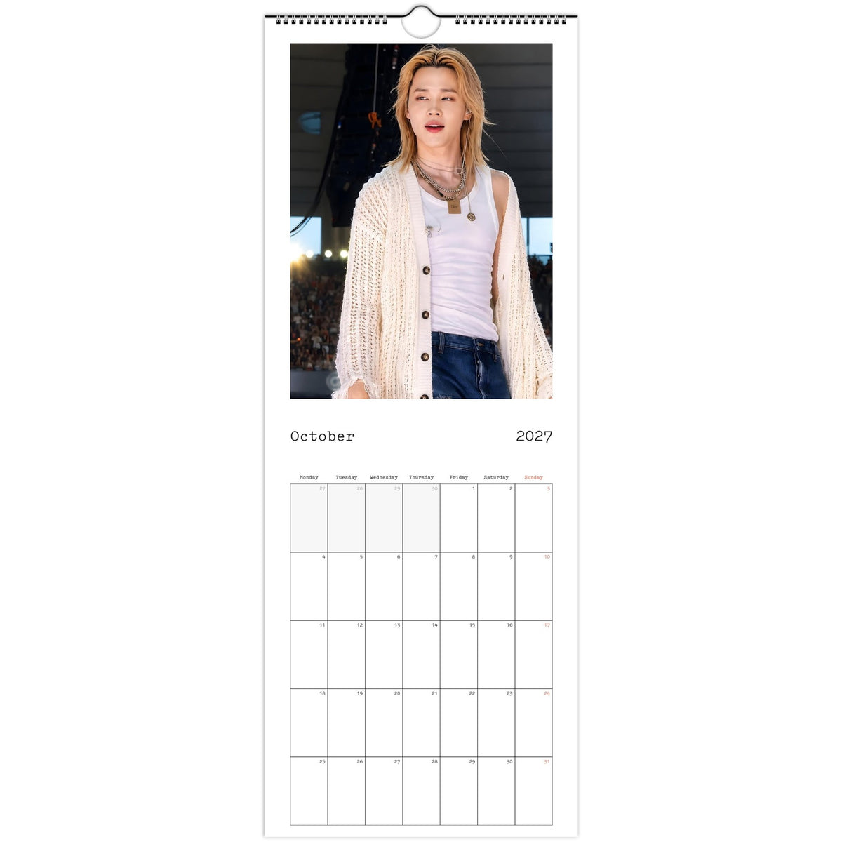 BTS Jimin Calendar 2027 October page