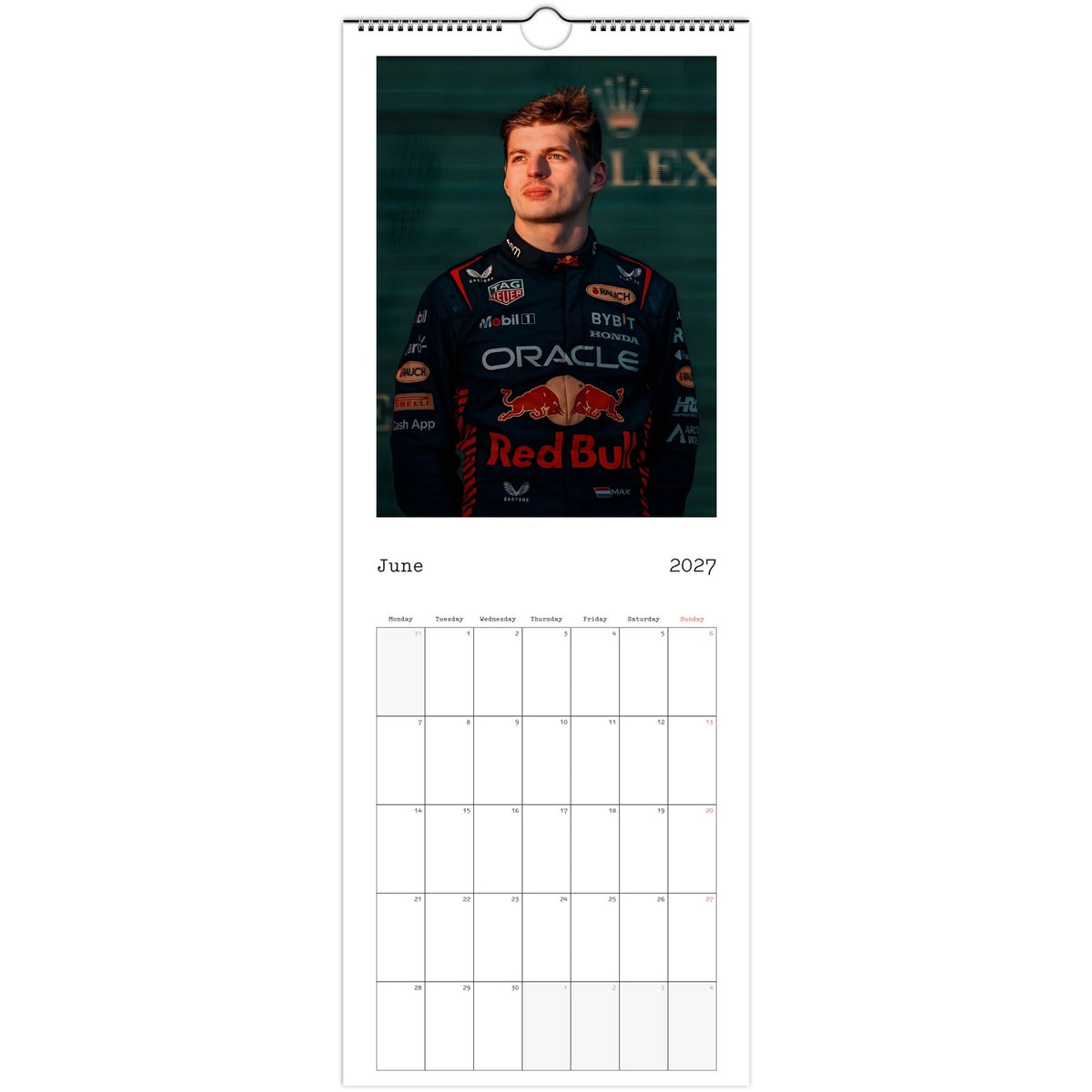 Max Verstappen Calendar 2027 June page