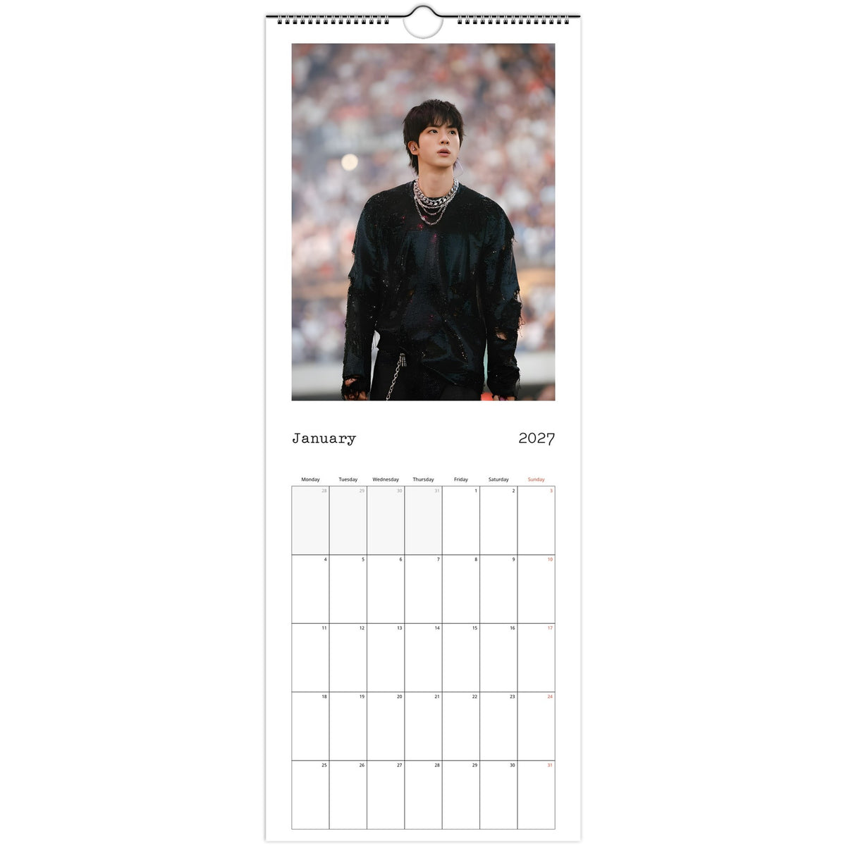 BTS Jin Calendar 2027 January page