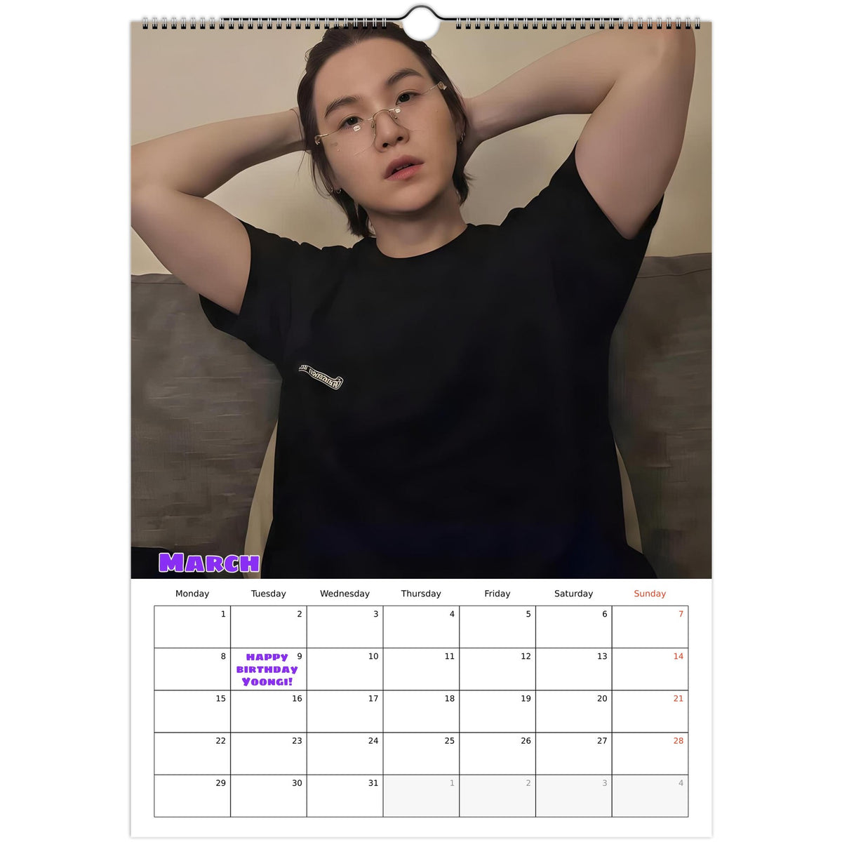 BTS Suga (Yoongi) calendar March portrait