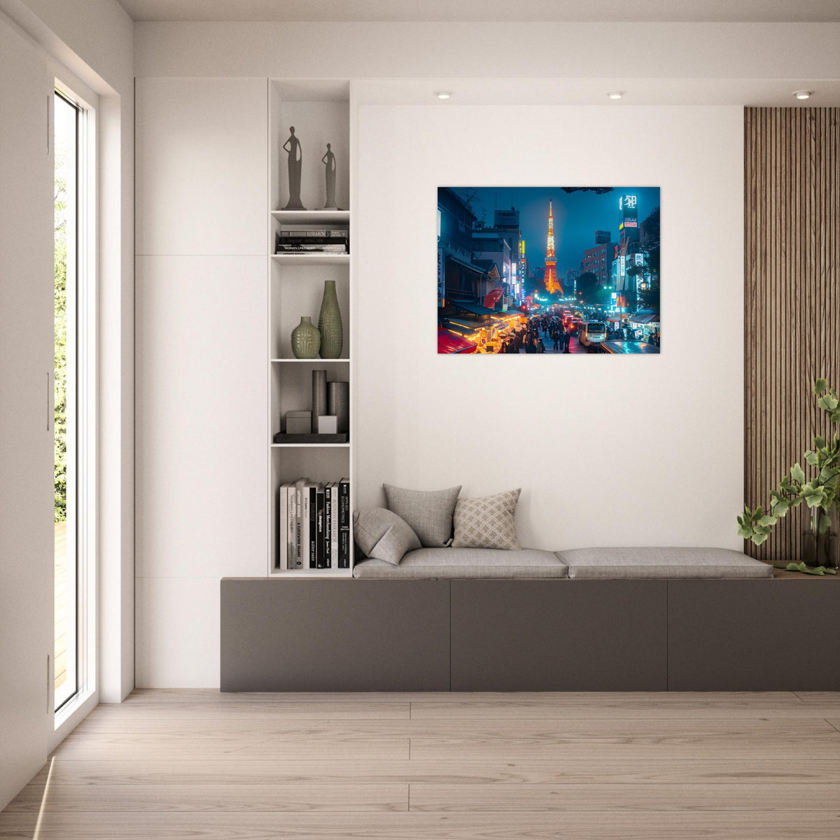 Tokyo neon wall art featuring bustling night‑time street lights