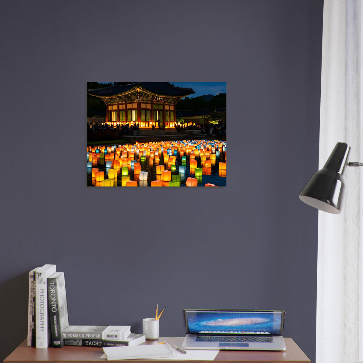 Floating lantern wall art inspired by Korean celebrations