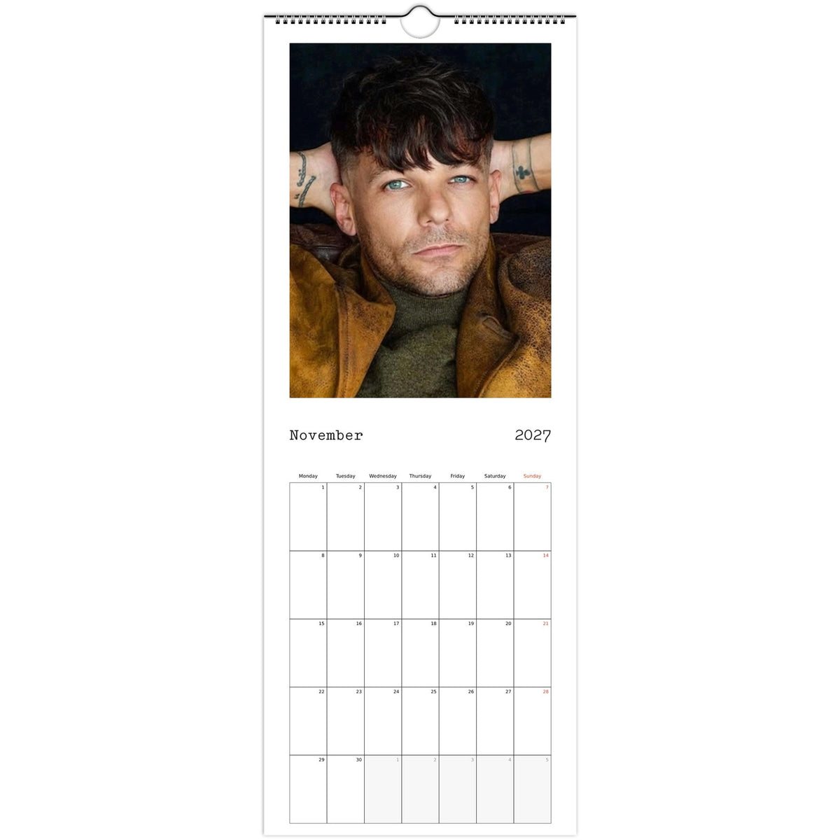 Louis Tomlinson 2027 calendar November Page